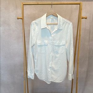Max Studio White Textured Women's Button Down Shirt